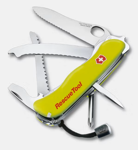 Imagen de NAVAJA RESCUE TOOL AMAR.FLUORESCENTE C/HUECO EN HOJA GDE 15 USOS
