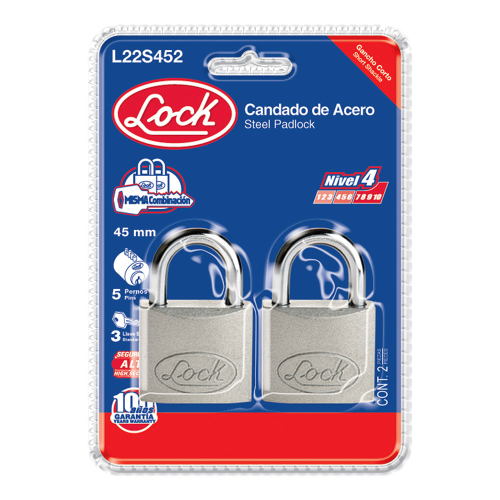 Imagen de CANDADO ACERO STD CORTO 2 PZ 45MM