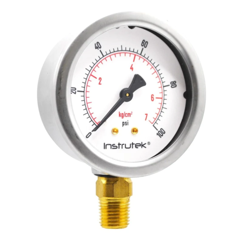 Imagen de MANOMETRO GLICERINA SALIDA INFERIOR 1/4 CARATULA 2 1/2 100PSI