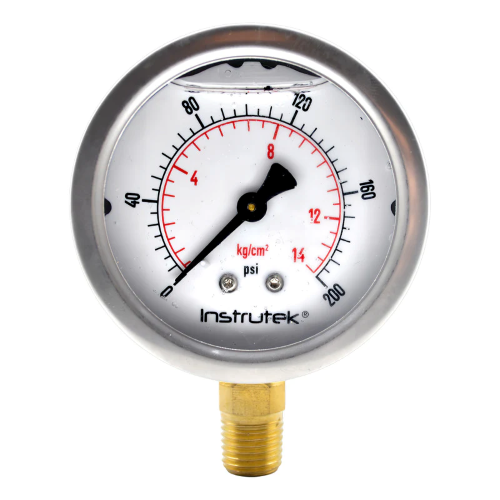 Imagen de MANOMETRO GLICERINA SALIDA INFERIOR 1/4 CARATULA 2 1/2 200PSI