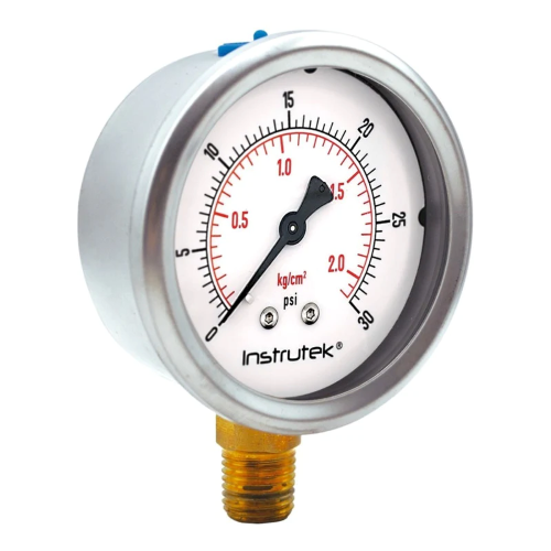 Imagen de MANOMETRO GLICERINA SALIDA INFERIOR 1/4 CARATULA 4" 30PSI