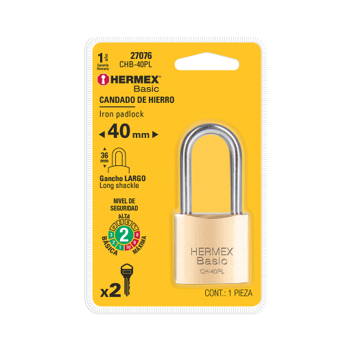 Imagen de CANDADO DE HIERRO COLOR LATON 40MM LARGO BLISTER BASIC, imagen 2