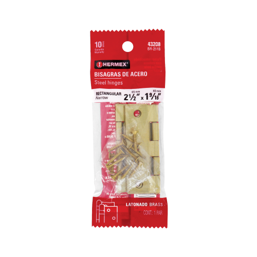 Imagen de BISAGRA RECTANGULAR 2-1/2 LATON BLISTER CON 2 PZAS