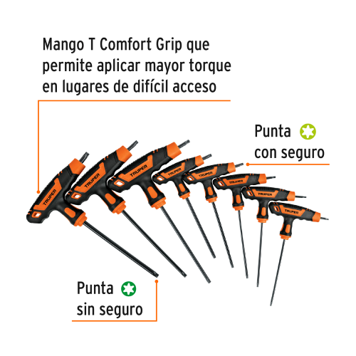 Imagen de JUEGO DE 8 LLAVES TORX EXRALARGAS CON MANGO "T"