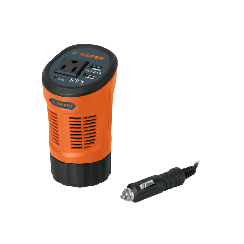 Imagen de INVERSOR DE CORRIENTE 120 W TIPO VASO, 2 PUERTOS USB