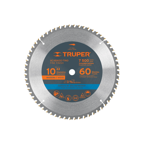 Imagen de DISCO SIERRA 10" PARA MADERA, 60 DIENTES CENTRO 5/8", TRUPER
