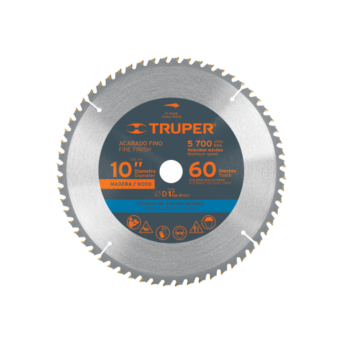 Imagen de DISCO SIERRA 10" PARA MADERA, 60 DIENTES CENTRO 1", TRUPER