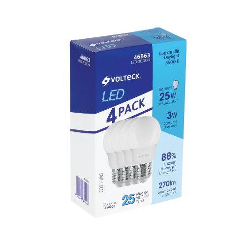 Imagen de PACK DE 4 LAMPARAS LED G45 3W LUZ DE DIA