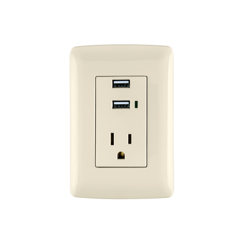Imagen de CONTACTO ATERRIZADO + 2 PUERTOS USB, MARFIL, LINEA ITALIANA