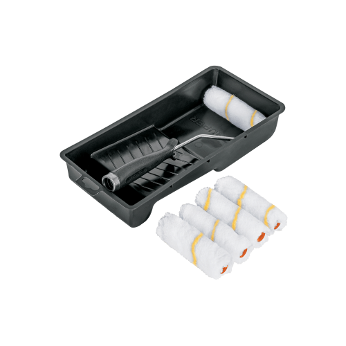 Imagen de KIT DE RODILLO PARA PINTAR, 4", MANERAL,CHAROLA Y 5 FELPAS